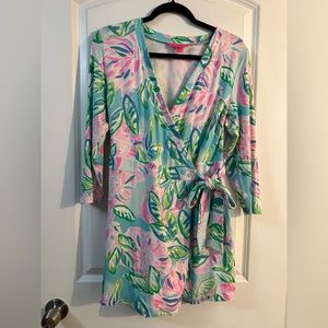Lilly Pulitzer Blue Pink Green Floral Wrap Romper